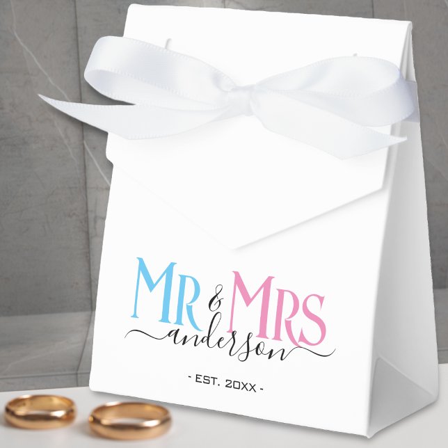 Ballotins White Mr & Mrs NewlyWedding Wedding Favor Merci (pink and blue mr and mrs white wedding favor box)