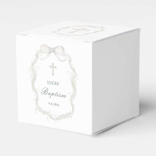 Ballotins White Ribbon Baby's Breath Baptism Cube (Verso)