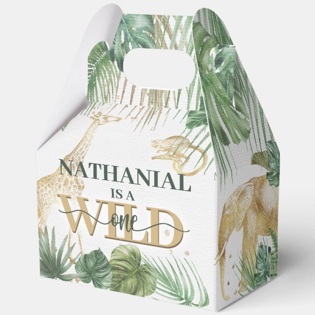 Ballotins 🌿🦁 Wild One Gold Green Birthday Favour Boxes (Recto)
