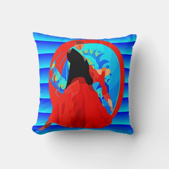 Ballroom Dance Couple On Blue Background Throw Pillow (Front)
