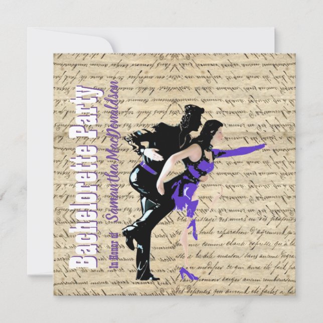 Ballroom dancers bachelorette party invitation (Front)