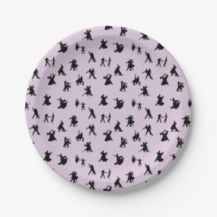 Ballroom Dancers, Black on Pink Paper Plate