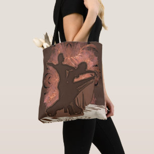 Ballroom Dancers on Piano Keys Brown Tote Bag