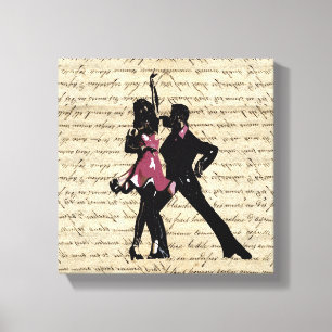 Ballroom dancers on vintage paper canvas print