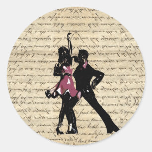Ballroom dancers on vintage paper classic round sticker