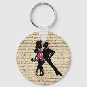 Ballroom dancers on vintage paper keychain