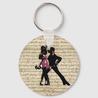 Ballroom dancers on vintage paper keychain
