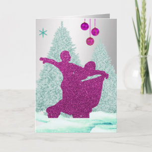 Ballroom Dancers With Ornaments Snow  Christmas Card