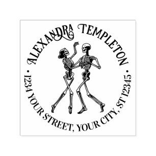 Ballroom Dancing Skeleton Couple Name Ret Address Self-inking Stamp