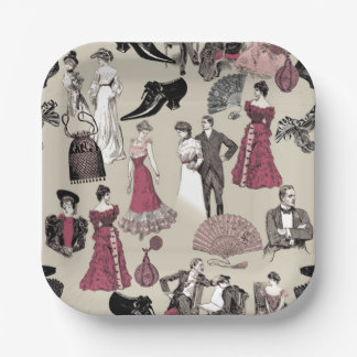 ballroom victorian era fashion toile beige paper plate