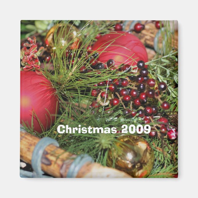 Balls Beads Evergreens Christmas Holiday Magnet (Front)