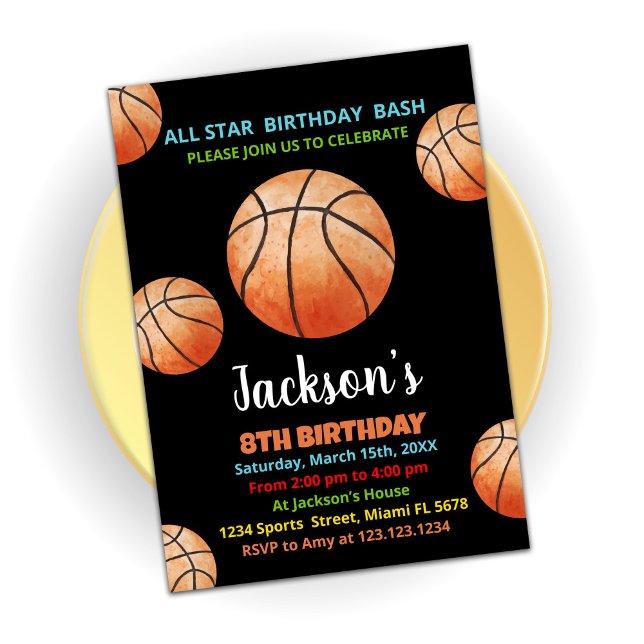 Balls Black Orange Basketball Birthday Invitations (Creator Uploaded)
