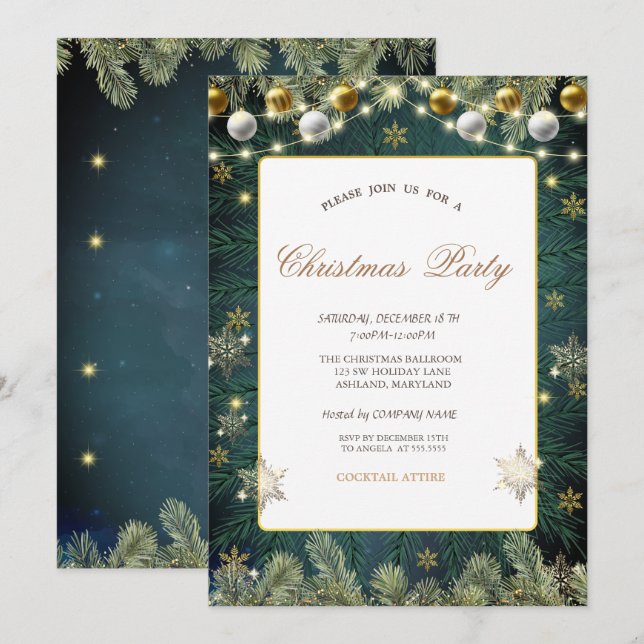 Balls,Branches,Snowflakes Company Party  Invitation (Front/Back)