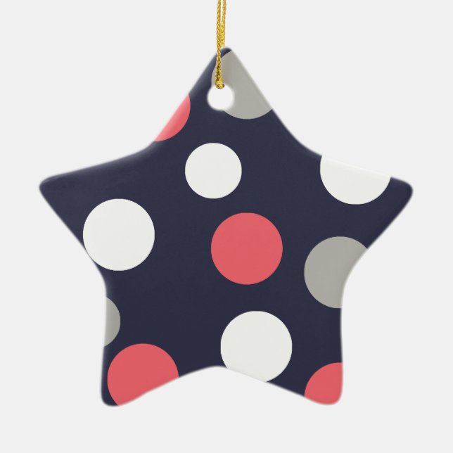 Balls Circles Pattern Grey White Coral Pink Ceramic Ornament (Front)