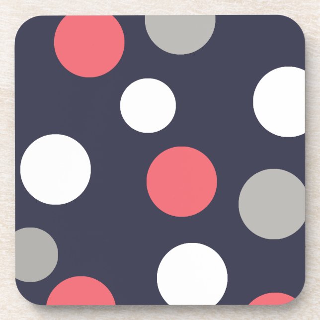 Balls Circles Pattern Grey White Coral Pink Coaster (Front)