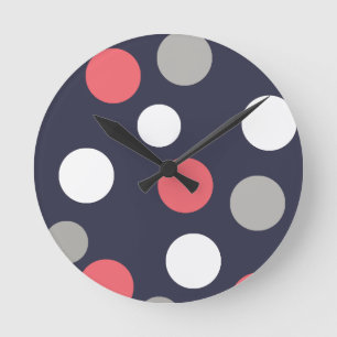 Balls Circles Pattern Grey White Coral Pink Round Clock