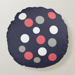 Balls Circles Pattern Grey White Coral Pink Round Pillow