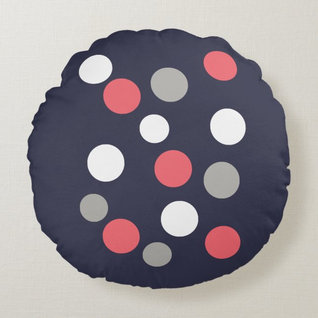 Balls Circles Pattern Grey White Coral Pink Round Pillow (Front)