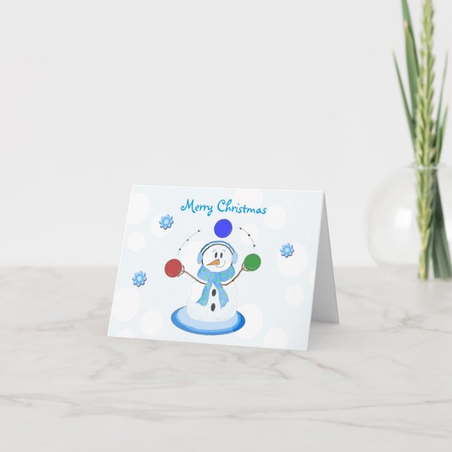 Balls in the Air Snowman Holiday Card (Front)