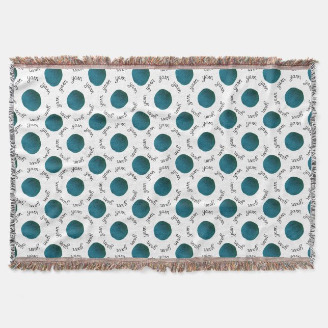 Balls of Yarn & Text Handmade Craft Room Throw Blanket (Front)