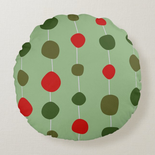 Balls on Green Round Pillow (Front)