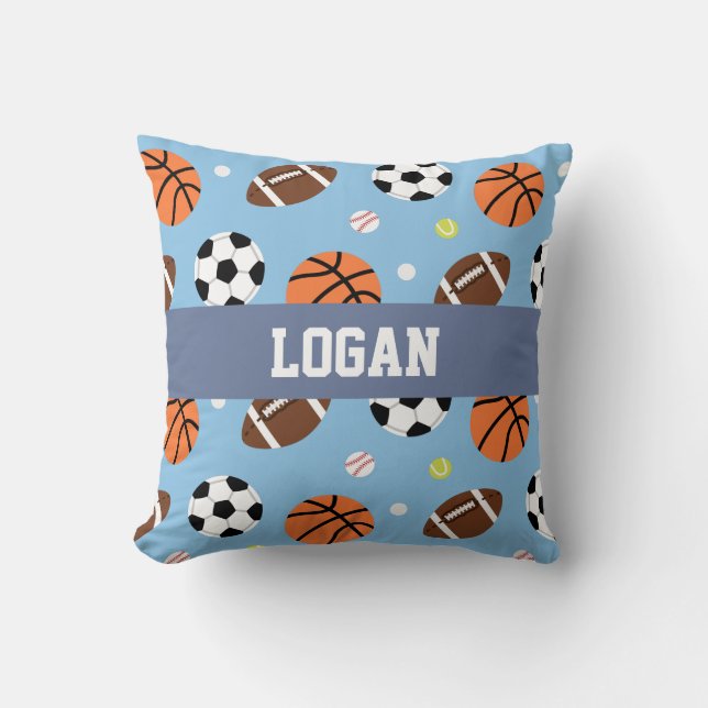 Balls Pattern Boys Sports Room Decor Pillow (Front)