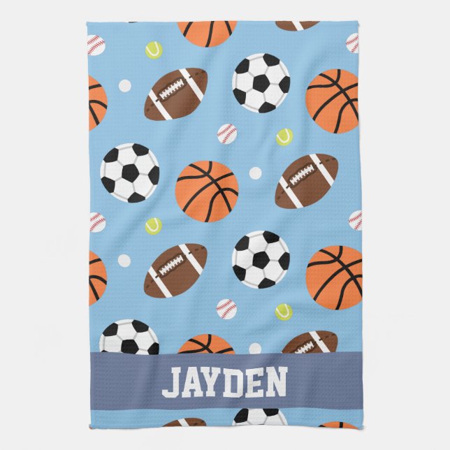 Balls Sports Themed Pattern For Boys Kitchen Towel (Vertical)
