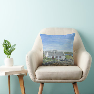 Ballyconneely Cottage Cushion, Galway, Ireland Throw Pillow