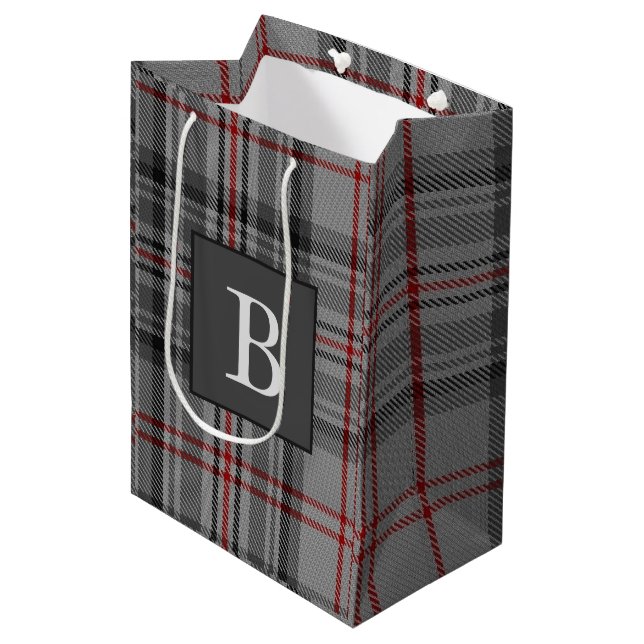 BALMORAL Grey TARTAN Letter Monogram (Can Edit) Medium Gift Bag (Front Angled)