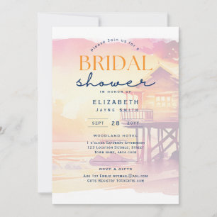 Balmy Days   Tropical Sunset Beach Bridal Shower Invitation