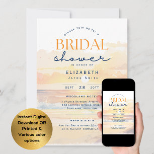Balmy Days   Tropical Sunset Beach Bridal Shower Invitation