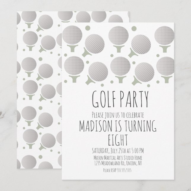 Bals de golf miniature Invitation de fête d'annive (Devant / Derrière)