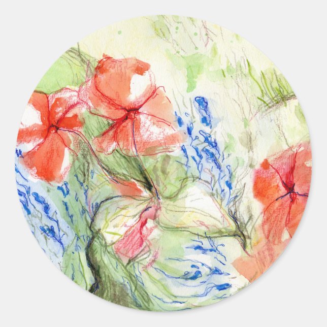 Balsam and Lobelia flowers Classic Round Sticker (Front)