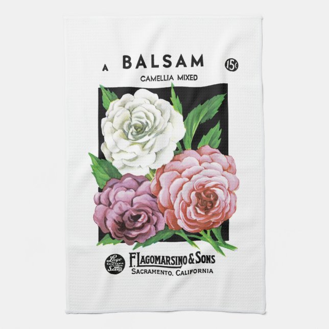 Balsam Seed Packet Label Kitchen Towel (Vertical)