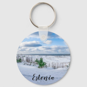 Baltic sea coast covered in snow in winter keychain