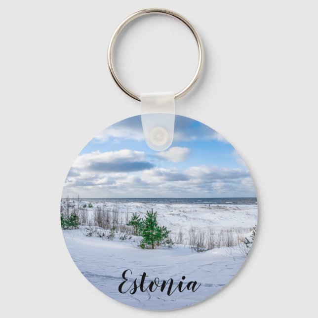 Baltic sea coast covered in snow in winter keychain (Front)