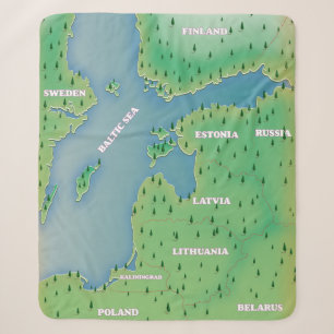 Baltic sea map canvas print sherpa blanket