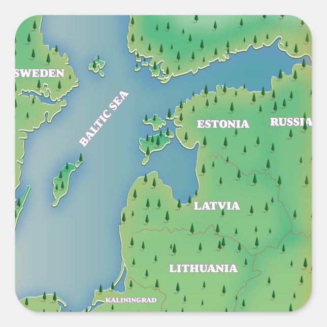 Baltic sea map photo print square sticker (Front)