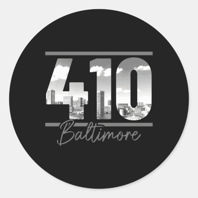 Baltimore 410 Area Code Skyline Maryland Classic Round Sticker (Front)