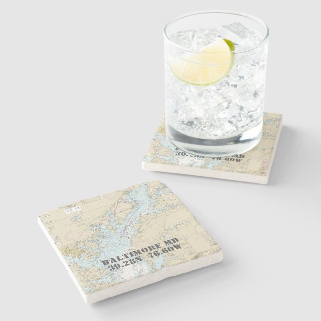 Baltimore Baltimore County MD Authentic Chart Stone Coaster (Side)