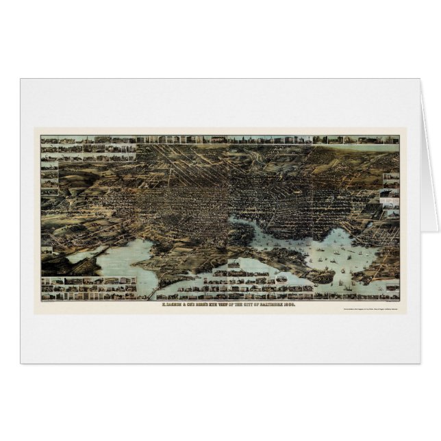 Baltimore, carte panoramique de DM - 1870 (Devant horizontal)