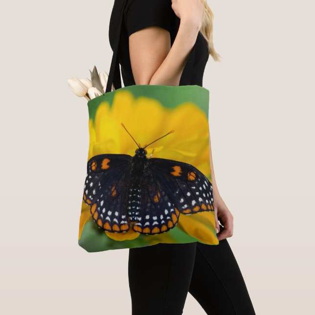 Baltimore Chequered Spot Butterfly Tote Bag (Close Up)