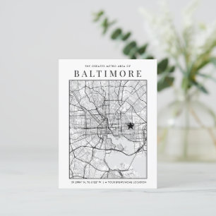 Baltimore City Map + Location Marker Postcard