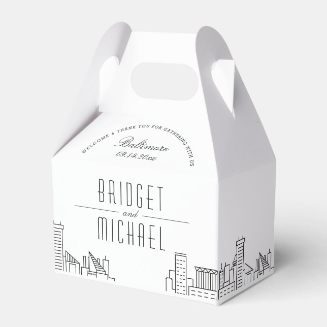 Baltimore Deco Skyline Wedding | Single Names Favor Box (Front Side)