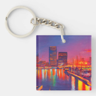 Baltimore Inner Harbor at Night  Keychain