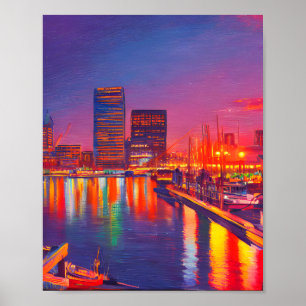 Baltimore Inner Harbour at Night Poster