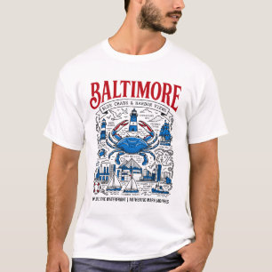 Baltimore Maryland Blue Crab And Harbour Illustrat T-Shirt