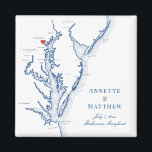 Baltimore Maryland Chesapeake Bay Map Wedding  Magnet<br><div class="desc">Quick and Easy ordering! These Baltimore Maryland map magnets make great Maryland wedding favours to include in your Baltimore destination wedding welcome bags. Move the heart by clicking "Edit Using design tool" under "Personalize". Featuring a map of Chesapeake Bay with Artwork by Coastal Map Designs</div>
