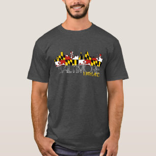 Baltimore Maryland flag skyline dark tshirt