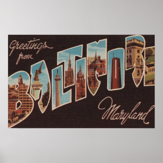 Baltimore, Maryland - Large Letter Scenes Poster (Front)
